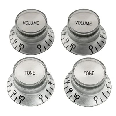 Abbildung von Musiclily Pro Imperial Zoll Größe 2 Volume Tone Potiknopfe Top Hat Reflector Knobs Set für USA Les Paul SG E Gitarre, Silber mit