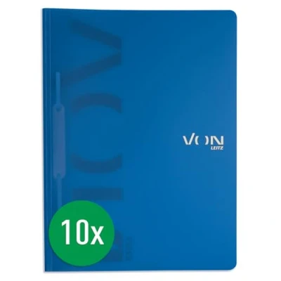 Abbildung von VON Leitz 10er Pack Schnellhefter A4, PP Kunststoff, Für 100 Blatt, Leichter Softcover Ordner mit modernem Aufdruck, Schule &amp; Zuhause, Blau, 46790035