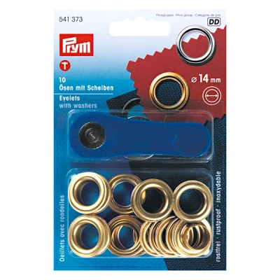 Abbildung von Prym 541373 Ösen und Scheiben 14,0 mm, Messing goldfarbig