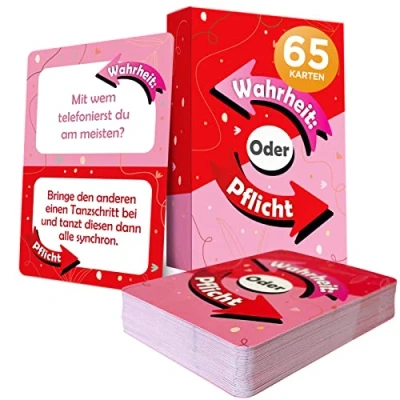 Abbildung von Wahrheit oder Pflicht Spiel mit 65 Karten, Geschenk für Mädchen ab 10 Jahren, toll die Übernachtungsparty, zu Weihnachten auch als Wichtelgeschenk