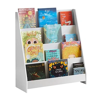 Abbildung von SoBuy KMB32 W Kinder Bücherregal Kinderregal Zeitungsständer mit 4 Ablagefächern Aufbewahrungsregal für Büchergestell Hängefächerregal Weiß BHT ca.: 80x88x30cm