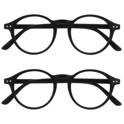 Abbildung von OPULIZE REY Lesebrille 2er Pack Runder Retro Rahmen Mattschwarz Herren Damen Federscharniere RR56 1 +2.00
