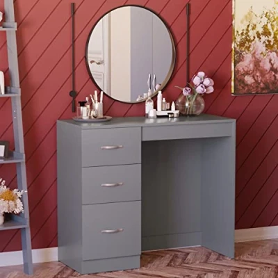 Abbildung von Vida Designs Schminktisch mit 3 Schubladen, Make up Schreibtisch, Riano Schlafzimmermöbel (Grau), ca. H 79 x B 93 T 38 cm
