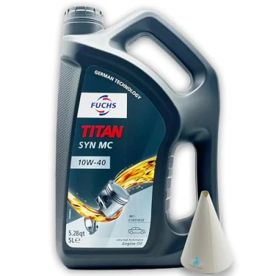 Abbildung von 5 L Fuchs Titan Syn Mc 10W 40 kompatibel mit MB229.3 VW 501 01 / 505 00 PSA B71 2300 RN0700 RN0710 Motoröl Ölwechsel Öl Trichter
