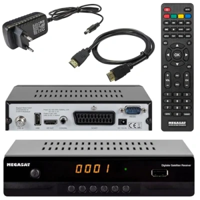 Abbildung von Megasat HD 390 SAT Receiver (HDTV, DVB S2, HDMI, 1080p, SCART, USB Mediaplayer, Full HD, Astra vorinstalliert) inkl HDMI Kabel