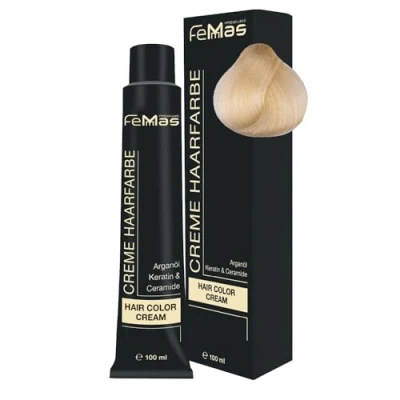 Abbildung von FemMas Haarfarbe Platinblond Gold 11.3 I Professionelle Creme mit Arganöl, Keratin &amp; Ceramiden Als dauerhafte Haarfärbung oder Tönung für strahlende, haltbare Farbergebnisse 100 ml
