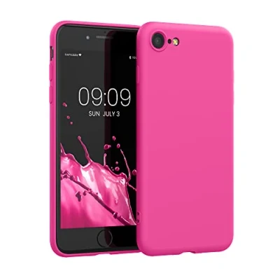 Abbildung von kwmobile Hülle kompatibel mit Apple iPhone SE (2022) / (2020) 8 7 gummierte TPU Silikon Handyhülle Schutzhülle für kabelloses Laden Case in Magenta