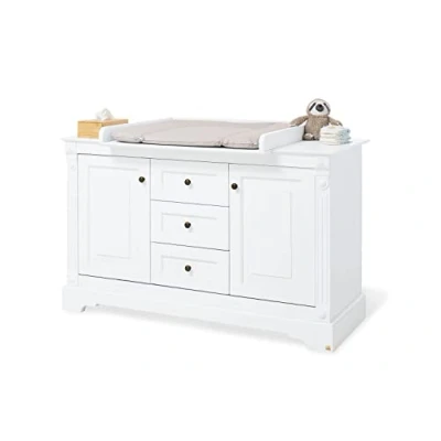Abbildung von PINOLINO Wickelkommode Emilia extrabreit romantischen Design, Wickelfläche 85 x 75 cm, Wickelhöhe 94 edelmatt: MDF Uni, weiß
