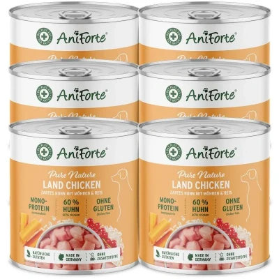 Abbildung von AniForte Hundefutter Nass LandChicken 6 x 400g Nassfutter für Hunde, Frisches Huhn mit Gemüse &amp; Früchten, hoher Fleischanteil, Natürliches Hundenassfutter glutenfrei