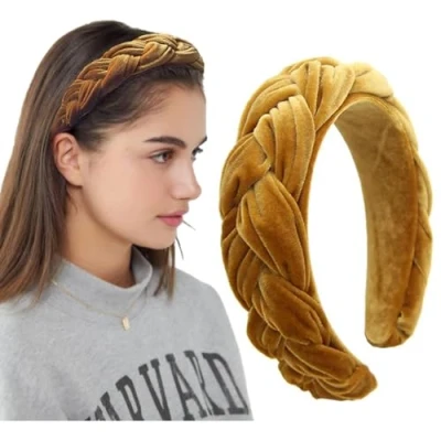 Abbildung von LEBENSWERT Haarreif Samt Geflochtener Haarreifen Damen Trachten breit Vintage Harrband Mode Stirnbänder für Frauen (Karamell)