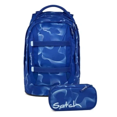 Abbildung von Satch Schulranzen Schulrucksack Set PACK Vibrant Blue 2 teilig, Kollektion 2025 (2 teilig), ergonomisch, Your Size System: auf Körpergröße anpassbar