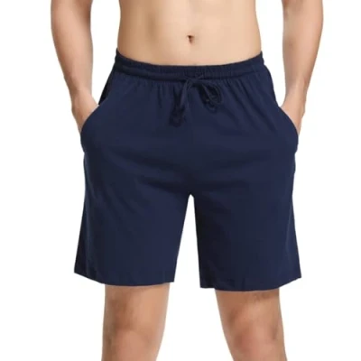 Abbildung von Irdcomps Kurze Schlafanzughose Herren Pyjamahose Schlafshorts Baumwolle Schlafhose Männer Bermudahose Freizeithose Shorty Sport Shorts Sommer Pyjama Hose mit Taschen Blau XXL