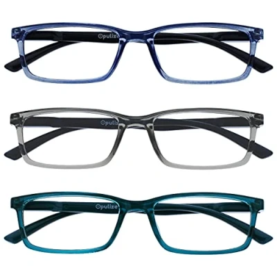 Abbildung von OPULIZE See Lesebrille Blaulichtfilter 3er Pack Schmal Rahmen Federscharniere Verbessern Den Schlaf Computer Gaming Entspiegelt Transparenter Blau Grau Türkis Herren Damen BBB9 37Q +3.50