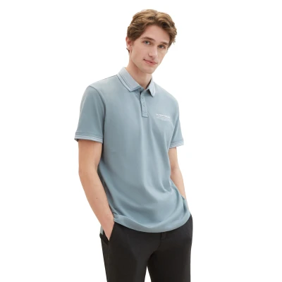 Abbildung von TOM TAILOR Herren Basic Piqué Poloshirt mit Logo Print , grey mint, XXL