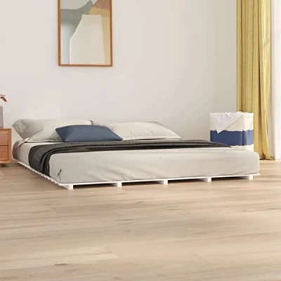 Abbildung von MNISDFL Bett kopfteil Bodenbett Schlafzimmer möbelEinzelbett Massivholzbett Weiß 180x200 cm Kiefer