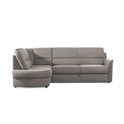 Abbildung von Cavadore Ecksofa Paris mit Federkern / Kleines L Sofa Vorziehsitz, Bettkasten und Ottomane 243 x 87 155 Hellgrau
