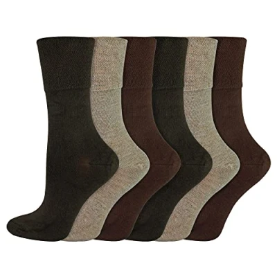 Abbildung von IOMI 6er Pack Damen Socken Ohne Gummibund Atmungsaktiv Extra Weit Bambus Diabetikersocken (37 42, Dunkelbraun)