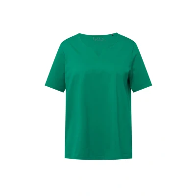 Abbildung von Ulla Popken Ausschnitt Halbarm Tshirt basic, Damen, Größe: 50/52, Emerald