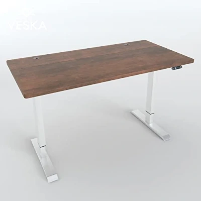 Abbildung von VESKA Höhenverstellbarer Schreibtisch (140 x 70 cm) Sitz &amp; Stehpult Bürotisch Elektrisch Höhenverstellbar mit Touchscreen Stahlfüßen (Weiß/Antik)