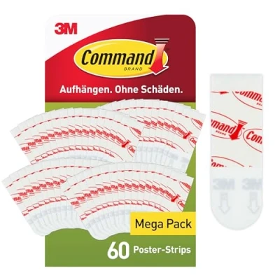 Abbildung von Command Poster Strips Selbstklebend, Vorteilspack, 60 kleine Klebestreifen, Weiß Poster, Fotos, Plakaten, Kalendern oder Bilder ohne Rahmen Aufhängen