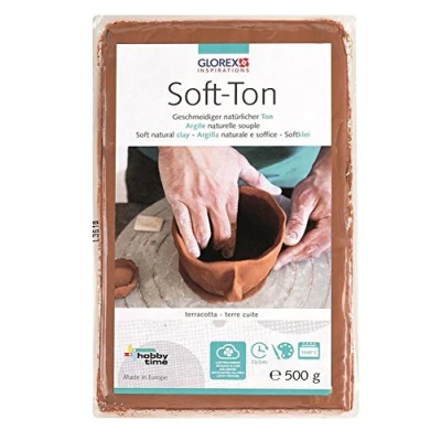 Abbildung von GLOREX 6 8075 137 Soft Ton terracotta 500 g, natürlicher, besonders weicher und geschmeidiger Ton, lufthärtend für Brennofen geeignet, sehr gut Kinder geeignet