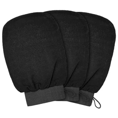 Abbildung von 3Stück Peelinghandschuh, Exfoliating Gloves Waschhandschuh Körper Duschhandschuh Massage Peeling Handschuh Handschuhe für Und Gesicht Schwarz