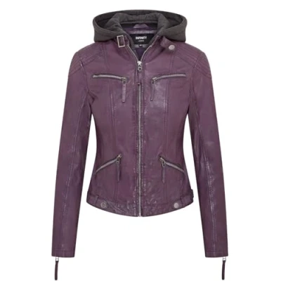 Abbildung von Infinity Leather Klassische Damen Kapuzenjacke aus Lila Motorradfahrer Leder