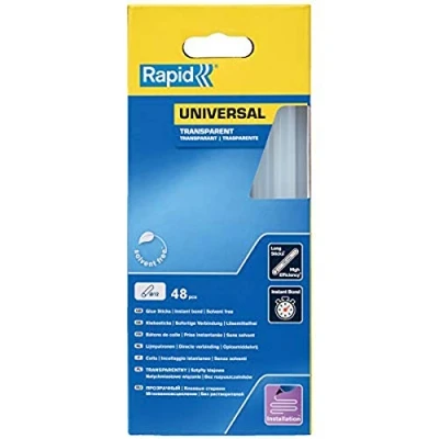 Abbildung von Rapid Heißklebesticks Transparent Universal, 48 Klebesticks 190mm Länge, Universeller Heiβkleber, für Heißklebepistole 11mm, 12mm