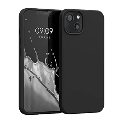 Abbildung von kwmobile Hülle kompatibel mit Apple iPhone 13 weiches TPU Silikon Case Cover geeignet für kabelloses Laden Schwarz matt