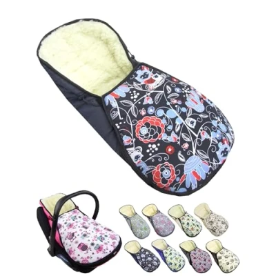 Abbildung von Fußsack für Babyschale [Winterfußsack] Kinderautositz kompatibel mit Maxi Cosi Babyschalen Gruppe 0+ Lammwolle Sitzauflage verstellbar (Eule 9)