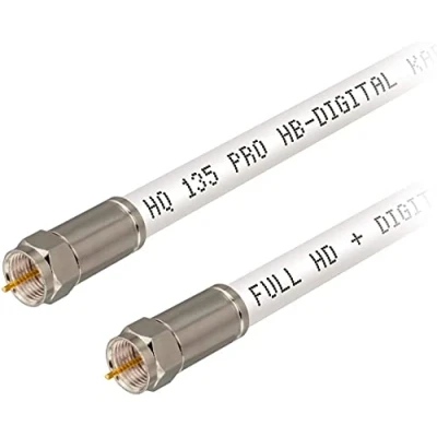 Abbildung von 20m HB DIGITAL HDTV SAT Antennenkabel 4 Fach geschirmt max 135dB Stahl Kupfer Anschlusskabel RG6 Koax mit Kompressionssteckern vernickelt Koaxial Kabel 1080p Full HD 3D UHD Ultra 4K F Stecker weiß