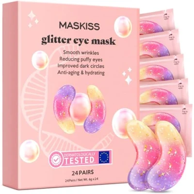 Abbildung von Augenpads gegen Augenringe (24 Paar), Neue dreifarbige Glitzer Gelpads und geschwollene Augen, Tränensäcke, Faltenentfernung, natürliche Kollagen Selbstpflegemaske für unter die Augen