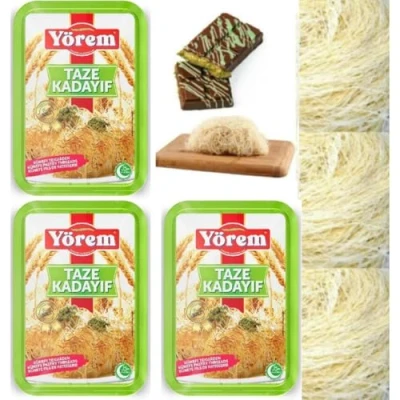 Abbildung von 3 Packs [ Fresh Guarantee ] X Kadaifi Pastry Threads Kadayif Turkish style dessert to use famous dubai chocolate Kataifi Teigfaden 400 Gram By Pufai Grocery,