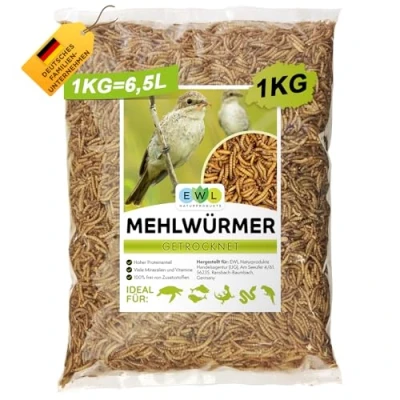 Abbildung von Mehlwürmer getrocknet 1kg = 6500ml Insektensnack für Vögel, Fische, Schildkröten, Nager und Reptilien, Vogelfutter Wildvögel Ganzjährig, Eichhörnchen Futter, Igelfutter