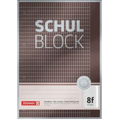 Abbildung von Brunnen 1052608 Schulblock/Notizblock Premium, A4, 50 Blatt, 5 x 7 mm rautiert mit Rand, Lineatur 8f, gelocht, kopfverleimt, 90g/m²