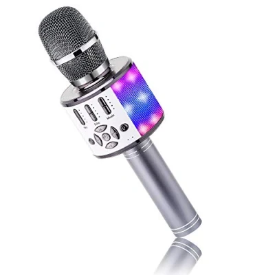 Abbildung von BONAOK Bluetooth Mikrofon, kabellos, Mikrofon für Kinder mit LED Lichtern, Mini Karaoke Maschine Party/Haus/Geburtstag, kompatibel iOS Android (Space Grau)
