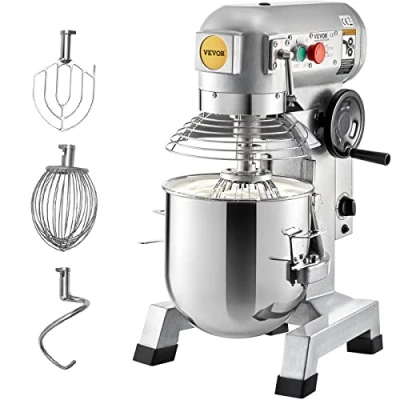 Abbildung von VEVOR Knetmaschine Küchenmaschine, 15 L Schüsselkapazität Knetmaschine, 3 Geschwindigkeit Rührbesen, Knethaken, Drahtseil, Edelstahlschüssel Teigmaschine 500 W, Silber Küchenmaschine Timerfunktion
