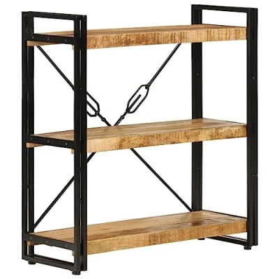 Abbildung von vidaXL Bücherregal 3 Fächer, Regal mit viel Stauraum, Standregal für Wohnzimmer Schlafzimmer Büro, Büroregal Büchergestell, Massivholz Mango Eisen