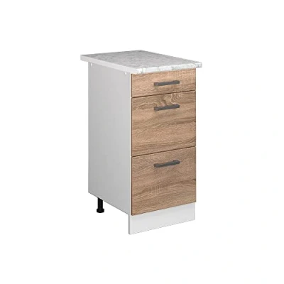 Abbildung von Vicco Küchenunterschrank R Line, Sonoma/Weiß, 40 cm mit Schubladen, AP Marmor