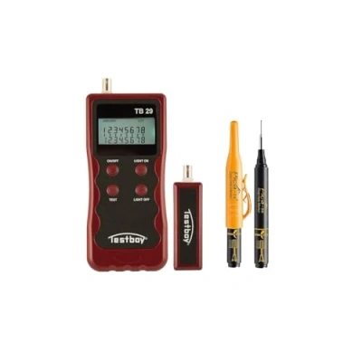 Abbildung von Testboy Aktionsset TB 29 Netzwerkverdrahtungstester mit PICA Tieflochmarker (vielseitige Testfunktionen, übersichtliches LCD Display, Bruch und schlagfestes Gehäuse), Rot/Schwarz