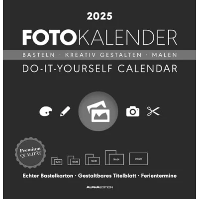 Abbildung von Alpha Edition Foto Bastelkalender schwarz 2025, 32x33cm, Do it yourself Kalender mit Seiten aus hochwertigem Bastelkarton, gestaltbares Titelblatt, ... und int. Kalendarium: calendar