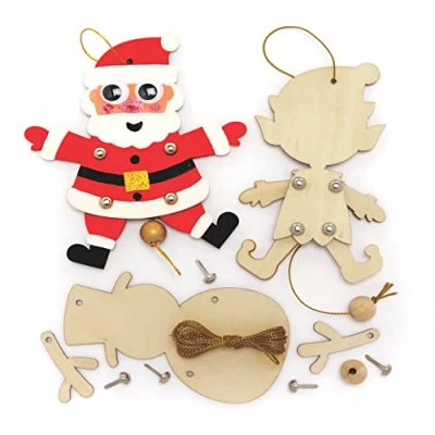 Abbildung von Baker Ross FC192 Weihnachts Handpuppen Dekorationen 3er Pack, Bastel deine eigenen Holzpuppen, Holzbastelset für Kinder zum Zusammenbauen und Dekorieren