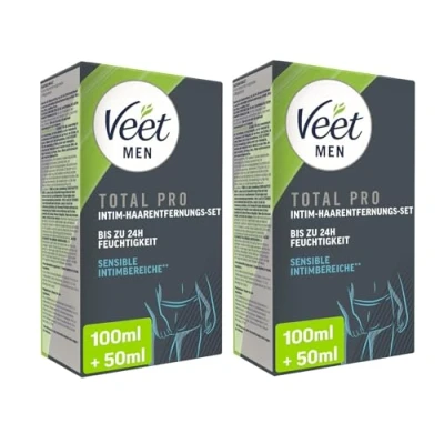 Abbildung von Veet MEN Enthaarungscreme (2 x 100ml) mit Spatel + Pflegebalsam 50 ml), Spar Pack, 4 St., speziell für die Anwendung im sensiblen Intimbereich