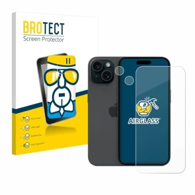 Abbildung von BROTECT Schutzglas für Apple iPhone 15 (Display+Kamera) Schutzfolie Panzer Folie Glas [Extrem Kratzfest 9H, Anti Fingerprint, Ultra Transparent]