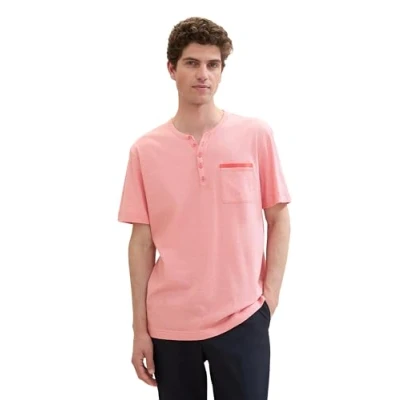 Abbildung von TOM TAILOR Herren Basic Serafino T Shirt mit Struktur, flamingo flower white stripes, XXL