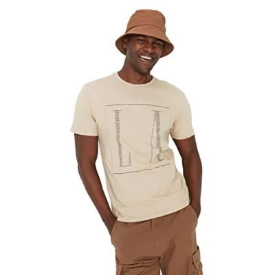 Abbildung von Trendyol Herren Slim Standard Rundhals Knit T Shirt Hemd, beige, S
