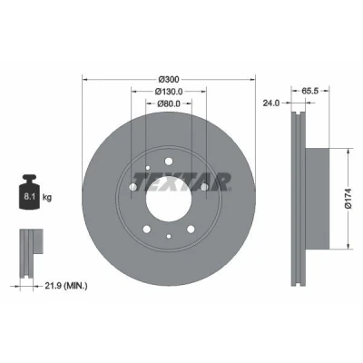 Abbildung von TEXTAR PRO 92116703 Bremsscheibe 300 24 05/07 130 innenbelüftet beschichtet ohne Radbefestigungsbolzen, Radnabe FIAT: Ducato III Kastenwagen