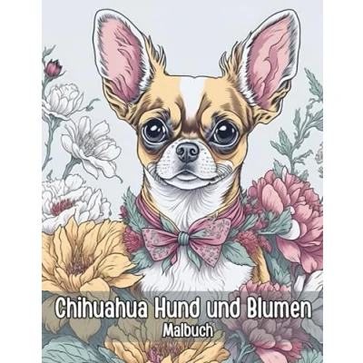 Abbildung von Chihuahua Hund und Blumen Malbuch: Lustige einfache Hunde Malvorlagen im niedlichen Stil mit für Kinder &amp; Erwachsene (Hunde Malbücher Erwachsene)