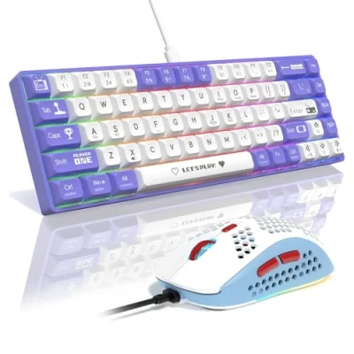 Abbildung von MAMBASNAKE AJAZZ AK680 Mechanical Keyboard, 68 Key 60 Percent Hot Swappable Gaming Keyboard + 6 Adjustable DPI 6400 Mouse with RGB Light, for PC/Mac/Laptop Gamer (Blue Clicky Switch)