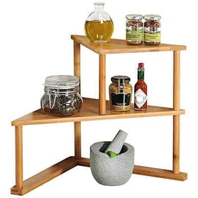 Abbildung von Kesper Küchen Eck Regal mit 2 Etagen B52 x T39 H29,5 cm, aus FSC Bambus, Holz Küchenregal für Gewürze, Standregal Küchenhelfer